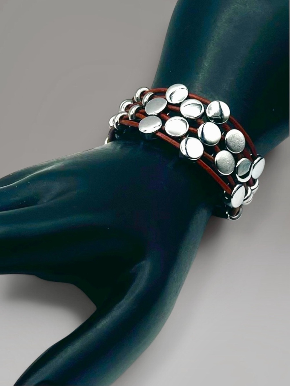 Vintage Silvertone Boho Multi Strand Cord Cuff Bracelet Bold Statement